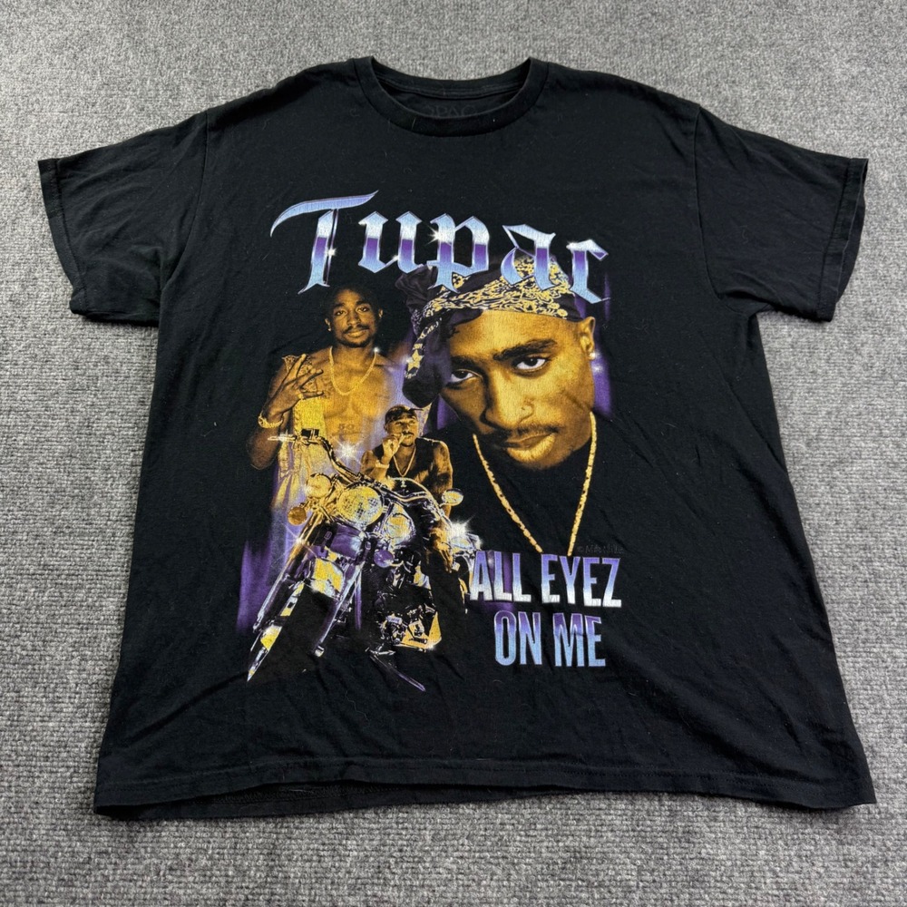 2Pac Graphic T-Shirt Large Black All Eyez On Me Rap Tee Mens